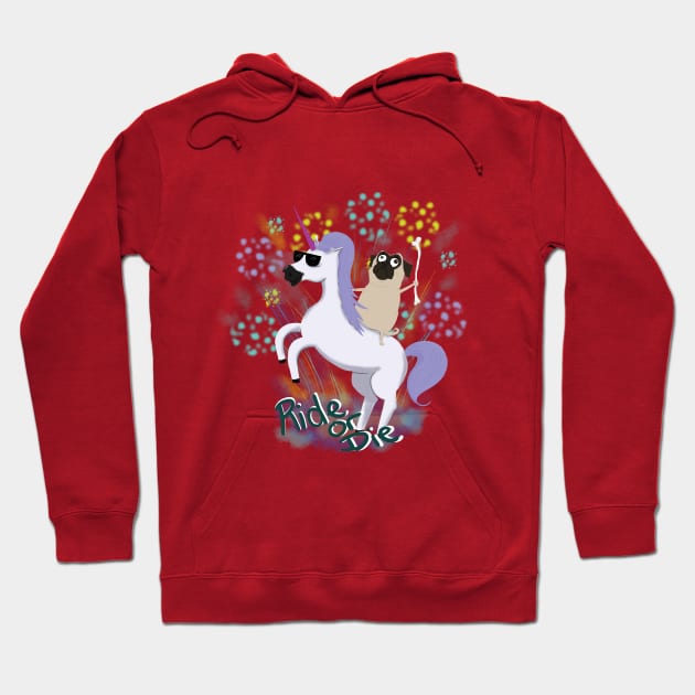 Pug Riding Unicorn Hoodie by NiamhOConnor